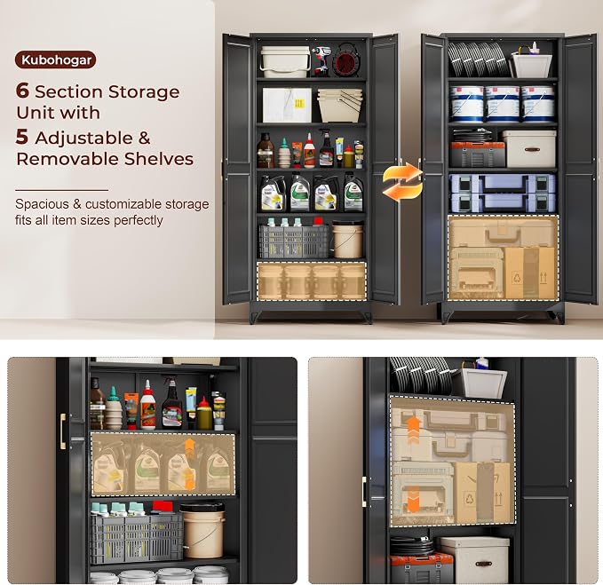 75" Metal Kitchen Pantry Cabinet, Storage Cabinets with 2 Doors | Kitchen Cabinet with 5 Adjustable Shelves, Tall Food Pantry Storage Cabinet, Cupboard for Kitchen, Dining Room, Living Room