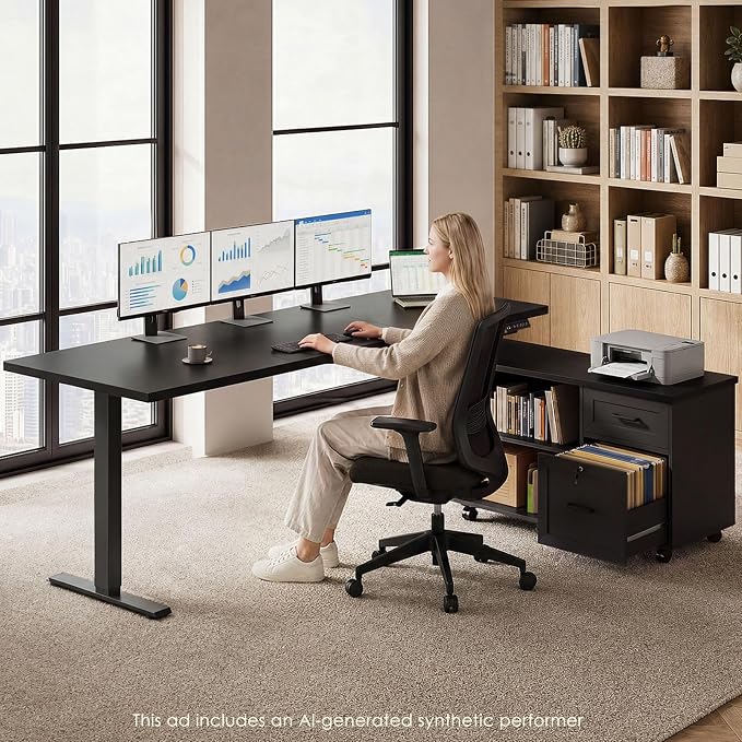 71 Inch L Shaped Electric Standing Desk with Cabinet Sets, Black | Mobile Drawers & File Cabinet Sets for Flexible Layout, Height Adjustable Executive Stand Up Desk for Home Office Workstation