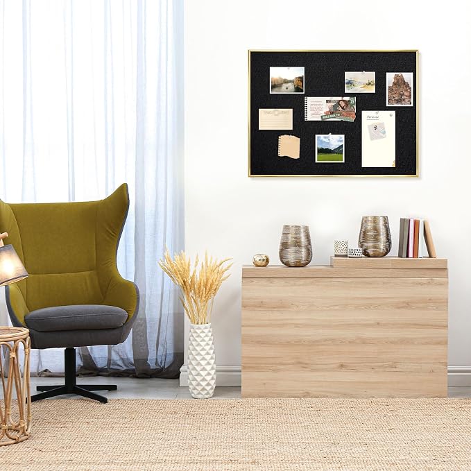DOLLAR BOSS Bulletin Board with Linen, 36'' x 24'', Golden Frame, Black | Bulletin Board with Linen Fabric 36'' x 24'', Golden Aluminum Frame, Cork Boards for Walls, Decorative Pin Board for Office
