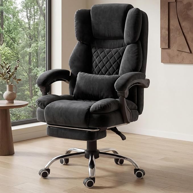 GTPLAYER Big and Tall Office Chair with Pocket Spring Cushion & Ergonomic Lumbar Support for Lower Back Pain Relief, High Back Computer Gaming Chair with Foot Rest, Soft Velvet Fabric, Black