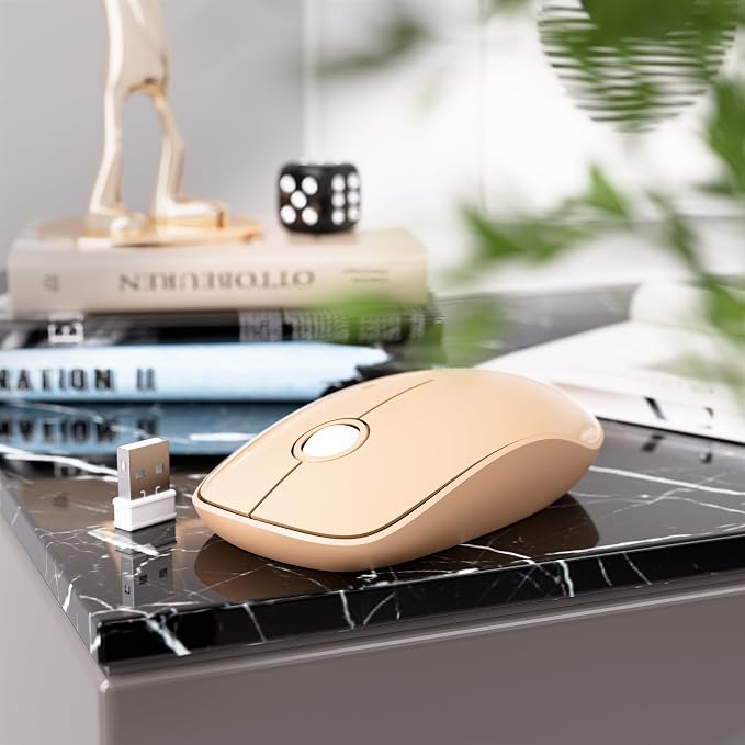 MPTOG Wireless Keyboard and Mouse Combo (Milk-Tea) | Retro Round Typewriter Keys, 2.4G Silent Connection, Ergonomic Aesthetic Desk Set for Home Office, Laptop, PC, Mac