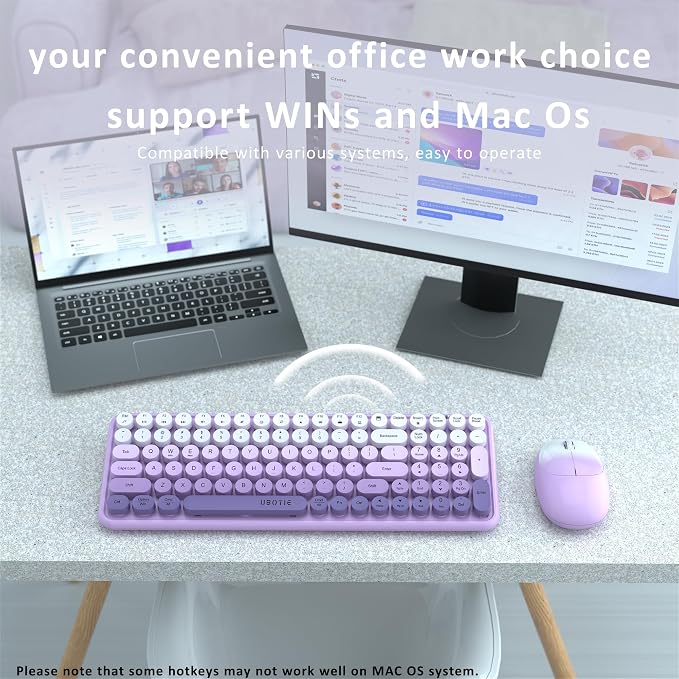 UBOTIE Wireless Keyboards and Mouse Combo (Purple Gradient) | Colorful Gradient Rainbow Color Retro Typewriter Flexible Keyboard, 2.4GHz Connection and Optical Mouse for PC Wins Mac