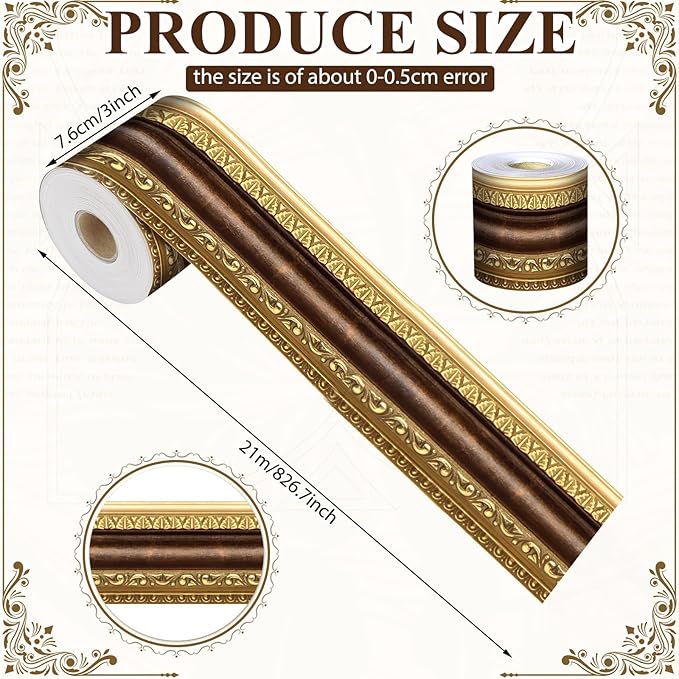 Outus 68FT Gold Frame Bulletin Board Border Die-Cut Straight Border Trim for Classroom Chalkboard, Picture Frames, Artworks, Walls, Mirrors & Office Decor, Classic Metallic Frame Molding(Nostalgic)