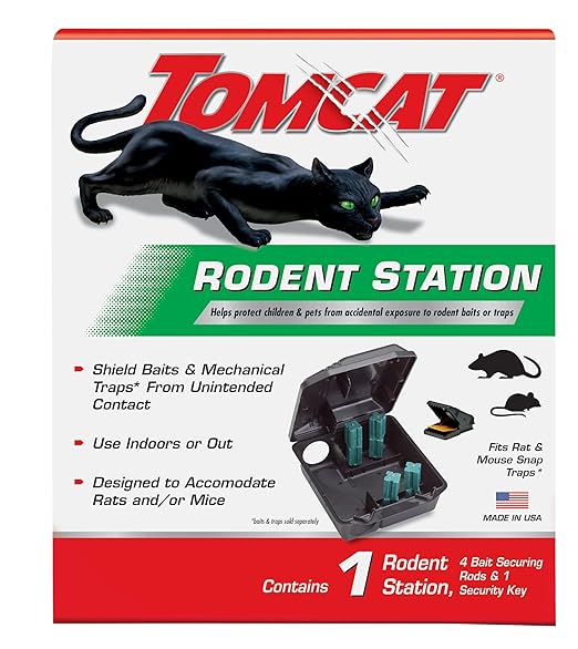 Tomcat Rodent Station, Includes 1 Rodent Station with 4 Bait Securing Rods and 1 Security Key - Fits Rat or Mouse Sized Traps (Baits & Traps Sold Separately) - Use Indoors or Outdoors