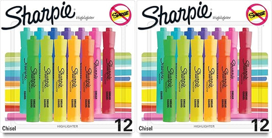SHARPIE Tank Style highlighters, Assorted Ink Colors, Chisel tip, Assorted Barrel Colors, 12/Pack (Pack of 2)