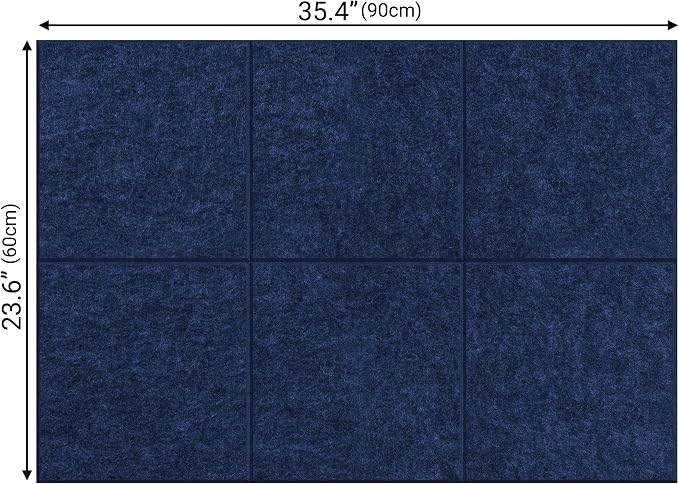AKTOP Cork Board Bulletin Board 24"x36", 6 Pack Removable Felt Cork Board Tiles for Wall, Large Corkboard Notice Pin Board for Office, School & Home,24 Safe Adhesive Tabs, 20 Push Pins, Dark Blue