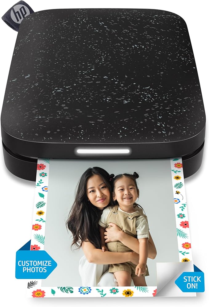 HP Sprocket Portable 2x3 Inch Instant Photo Printer (Black Noir) Print Pictures on Zink Sticky-Backed Paper From Your iOS & Android Device