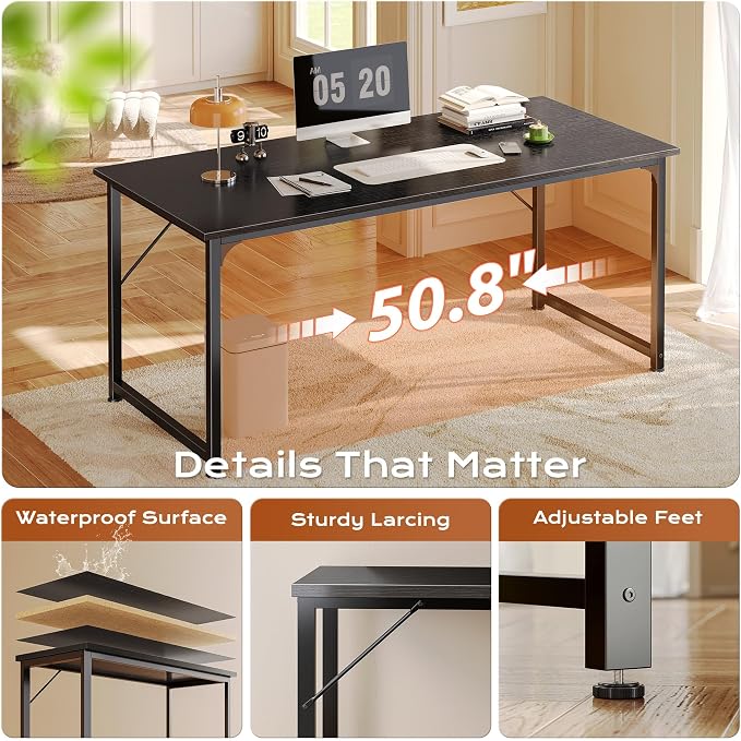 55 X 24 Inch Computer Desk with Deeper Desktop, Gaming Office Writing Work Desk for Home Office, Study, Bedroom, Work from Home, Metal Frame, Black