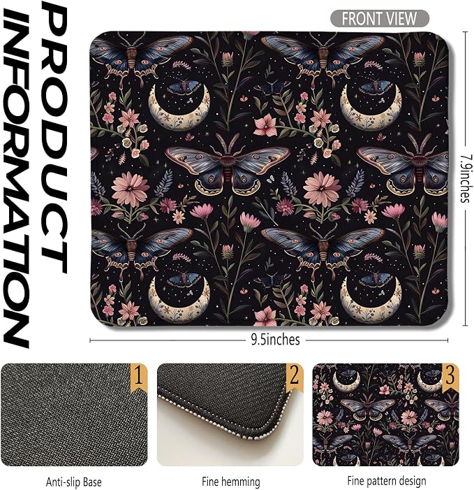 Butterfly Mouse Pad, Mystical Witchy Floral Butterfly Mouse Pads for Wireless Mouse Computers Laptop Desk Accessories, Aesthetic Mouse Pad, Desk Supplies for Women Office, 9.5x7.9 Inch