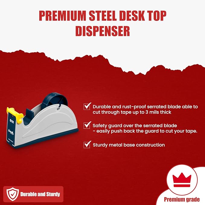 GGR Supplies ET-1170 Steel Desktop Tape Dispenser, 1 Inch, Blue/Grey | Made by EXCELL; Weighted Base, Rust-Resistant Blade and Safety Cover; Fits 3-Inch-Core Rolls up to 5-Inch OD, Pack of 1