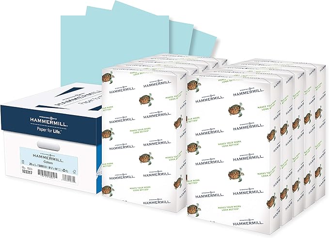 Hammermill Colored Paper, 20 lb Blue Printer Paper, 8.5 x 14 - Made in the USA, Pastel Paper, 103317C - 10 Ream (5,000 Sheets)