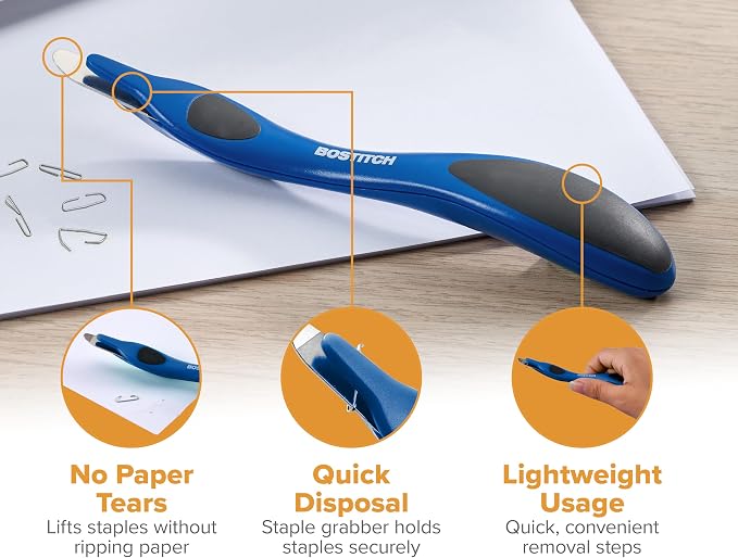 Bostitch Office Professional Push Style Easy Staple Remover, Blue, 3-Pack (30000-BLUE-3PK)