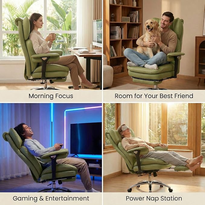 Efomao Big & Tall Desk Chair, Wide Executive Office Chair with Footrest Green