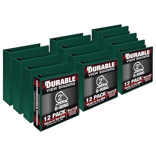 Samsill Durable 2 inch 3 Ring Binder, D Ring Binder, 100% Recycled Chipboard, Green, 12 Pack