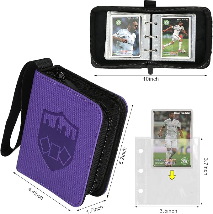 GERMUN Mini Card Binder 1 Pocket, 80 Pockets Trading Card Binder, Premium Small 2 Pocket Trading Card Collection Album Folder with 40 Sleeves Double Sided - Gifts for Kids (Purple)