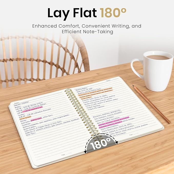 Lined Spiral Journal Notebook for Women, 6 Pack, A5 College Ruled Journals for Writing, Hardcover Notebooks for Work, Note taking and Office School Supplies,140 Pages, 6 Pcs - Grey Beige