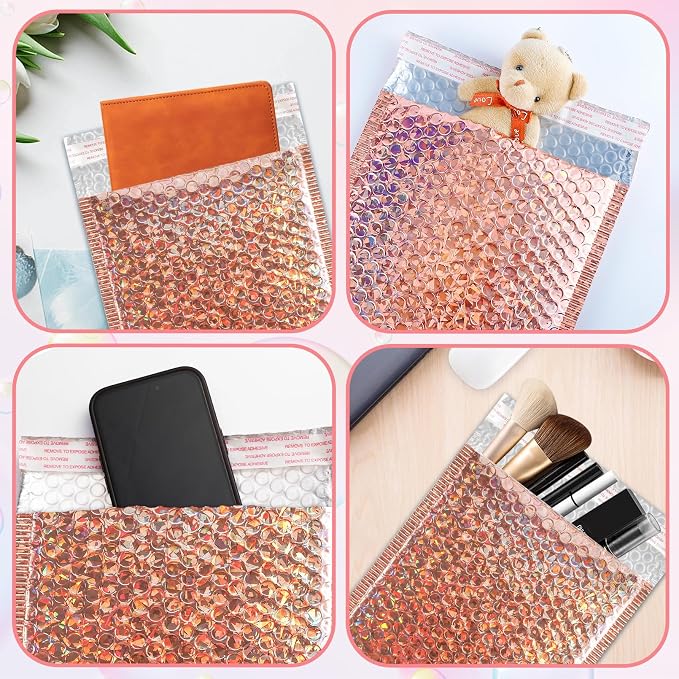 30Pcs Holographic Bubble Mailer,11x7In Cushion Envelope,Rose Gold | Metallic Mailing Envelopes Bubble Padded, Waterproof Self Sealing Poly Padded Envelope for Shipping Mailing Packing