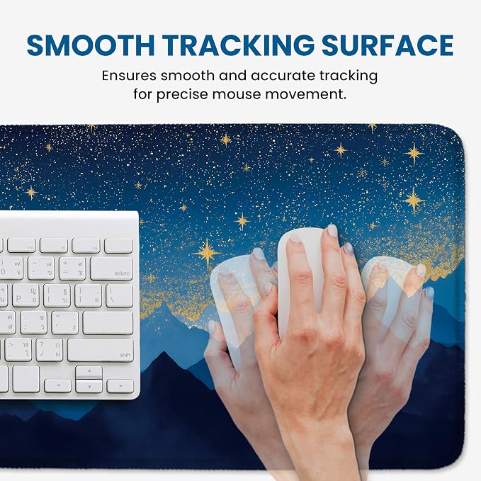Aesthetic Desk Mat, Cute Starlit Peaks Desk Pad Protector for Work & Decor, 35.4" x 15.7", Pretty Non-Slip Extended Mouse Pad for Office or Home