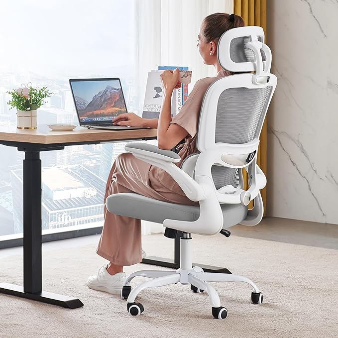TRALT Office Chair Ergonomic Desk Chair - Gaming Chair with Lumbar Support | 330 LBS Home Office Desk Chairs with Headrest, Reading Chair with Flip-up Armrests, Comfortable Computer Chairs (1, White)
