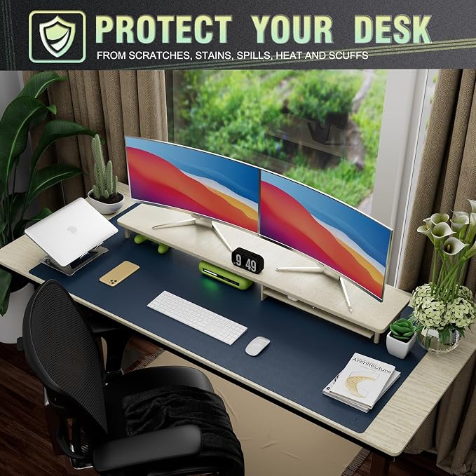 K KNODEL Extra Large Desk Mat, Leather Mouse Pad (47.2"x23.6", Dark Blue) | Desk Pad, Keyboard Pad, Computer and Laptop Mat, Desktop Protector and Cover, Writing Pad and Blotter for Home Office