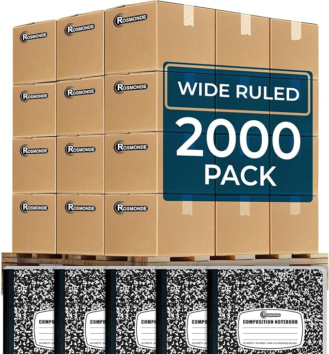 2000 Pack Composition Notebooks Bulk, Wide Ruled, Black Marble | Full Pallet of Notebooks, 200 Pages/100 Sheets, 9-3/4 x 7-1/2, Bulk Notebooks for School, College & Office, 4-7 Days Transit