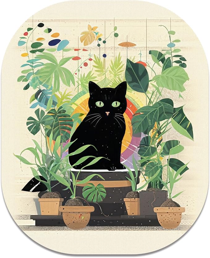 Small Mouse Pad, 6 x 7 Inch, Oval Mini Mouse Pad with Non-Slip Rubber Base for Laptop Wireless Mouse Keyboard Tray Mousepad, Cat on Flowerpot