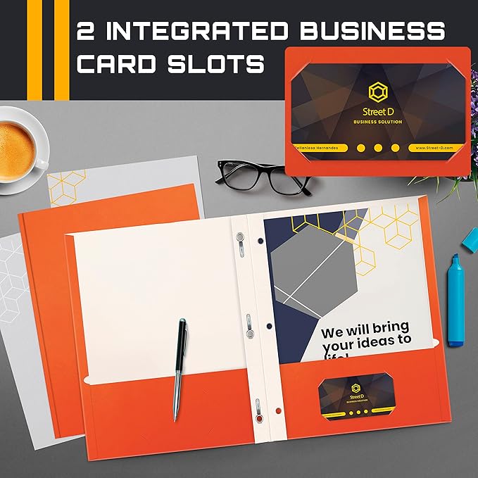 Better Office Products Orange Paper 2 Pocket Folders with Prongs, 50 Pack, Matte Texture, Letter Size Paper Folders, 50 Pack, with 3 Metal Prong Fastener Clips, Orange