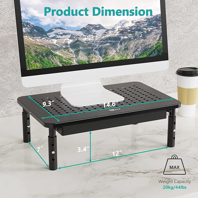 WALI Computer Monitor Stand with Storage, Desk Monitor Riser 3 Height Adjustable, Laptop Riser with Airflow Vents, Desk Organizer for Computer, Laptop, Printer, Notebook (STT003D-B), 1 Pack, Black | 3 Height Adjustable Laptop Monitor Riser with Airflow...