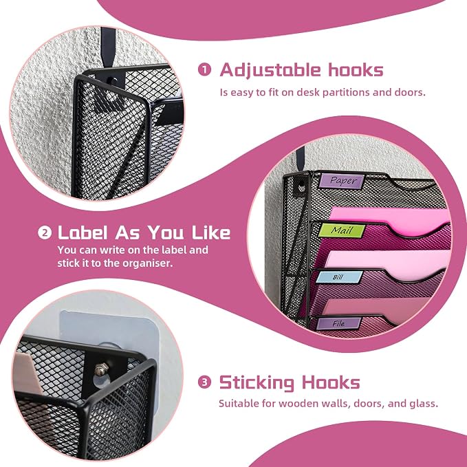 Wall Mounted File Organiser A8 Mesh in Hanging Wall File Holder Mail Organiser