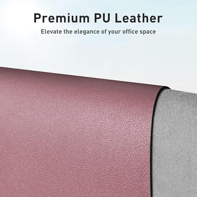 Aothia Leather Desk Pad Protector, Mouse Pad, Office Desk Mat, Non-Slip PU Leather Desk Blotter, Laptop Desk Pad, Waterproof Desk Writing Pad for Office and Home (48"x17", Dark Pink)