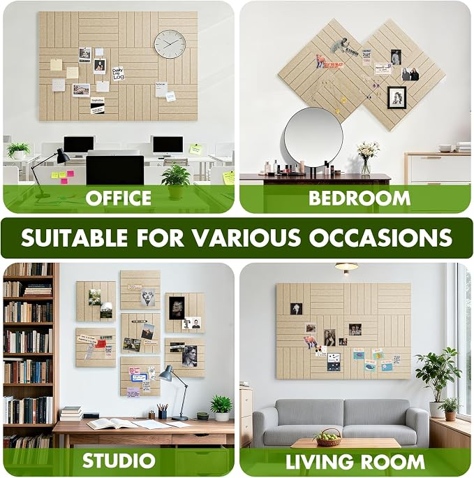 48" x 36" Large Felt Bulletin Board 1/2" Thick, Tan | 12 Pack Felt Tiles, Cork Board Alternative, 60 Adhesive Tabs, Pin Board for Home Office Decor with Easy Install