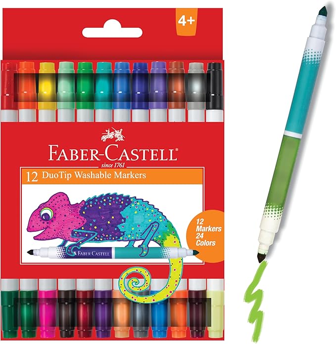 Faber-Castell DuoTip Washable Markers - 12 Markers, 24 Colors | Easter Basket Stuffers (Ages 4+)