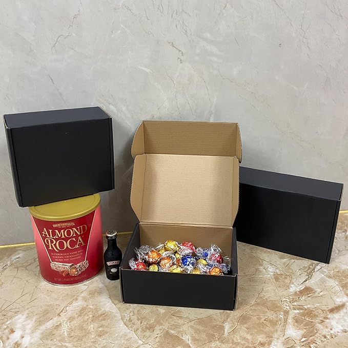 24 Pack 8x6x3 inch Black Shipping Boxes ，Cardboard Packaging Boxes for Mailing Shipping Corrugated Cardboard Boxes for Packaging Small Business Craft Flat Shipping Boxes Empty Gifts Giving Products