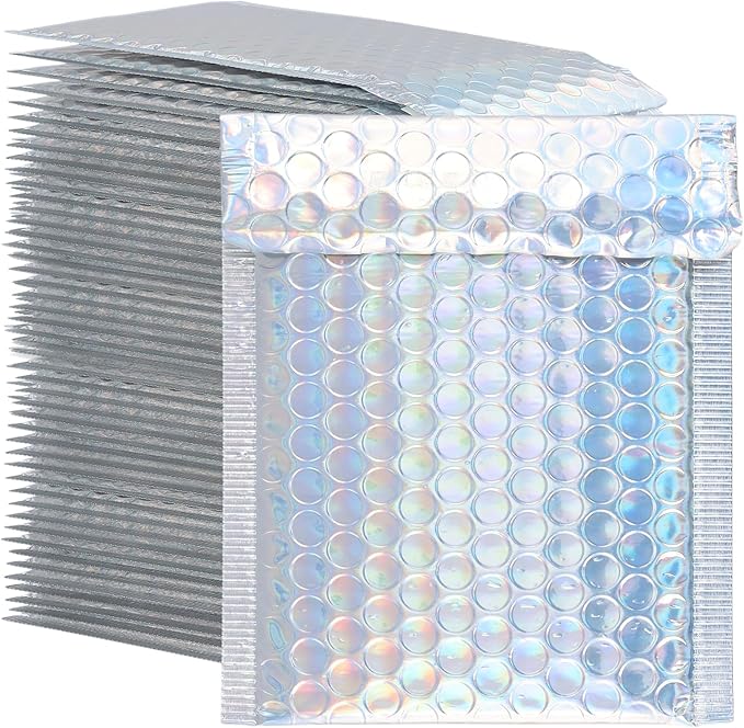100 PCS 5 x 6 Inch Metallic Bubble Mailers, Silver Padded Mailing Envelopes, Practical Self Seal Aluminum Film Shipping Envelopes for Packing, Mailing