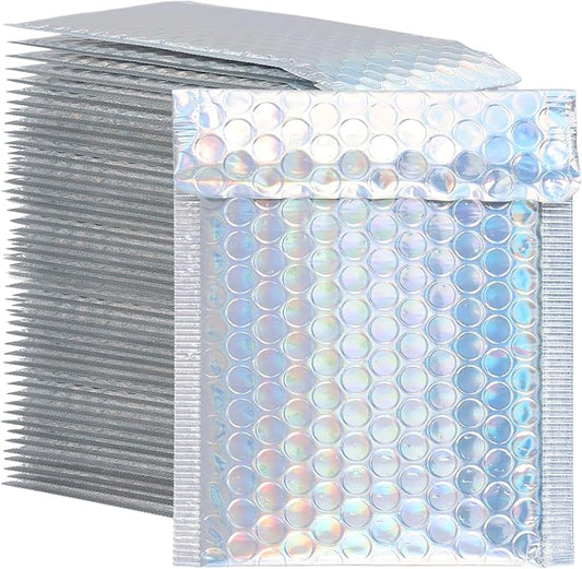 100 PCS 5 x 6 Inch Metallic Bubble Mailers, Silver Padded Mailing Envelopes, Practical Self Seal Aluminum Film Shipping Envelopes for Packing, Mailing
