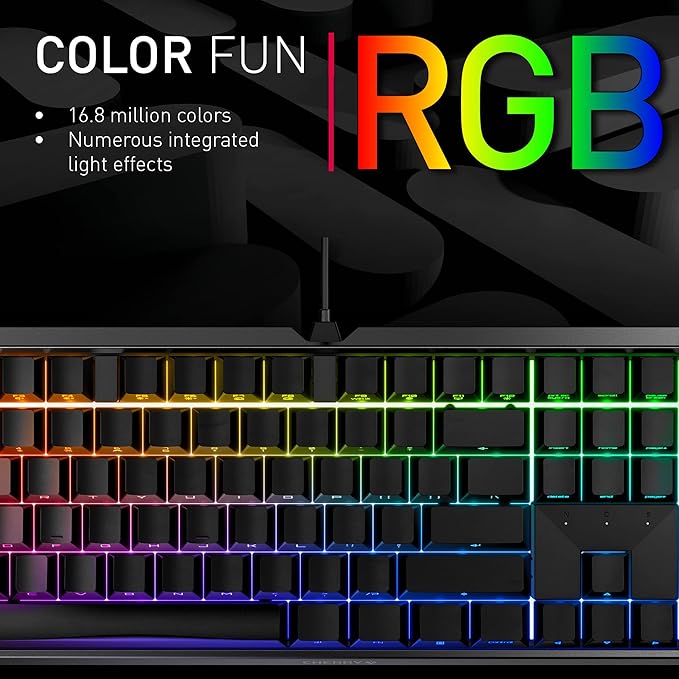 Cherry MX 3.0S, Wired Mechanical Gaming Keyboard, Front Lettering Keycaps, Robust Aluminum Housing, RGB-Lighting, Full Key Rollover, MX Silent RED Switches, Black