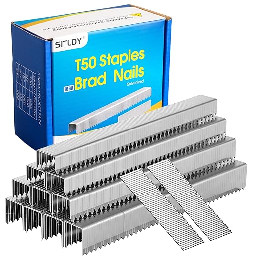 Heavy Duty T50 Staples 5400-Count 5 Sizes Includes: 5/16",3/8",1/2",9/16" Staples+5/8" Brad Nails, 20 Gauge Galvanized Assorted Size Project Pack