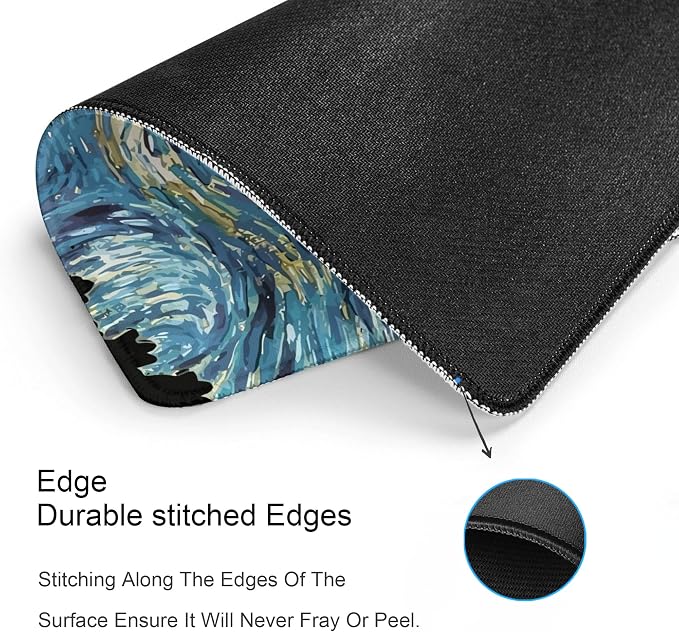 Cute Black Cat Square Mouse Pad,Aesthetic Cat Mouse Pads for Wireless Mouse Desk Accessories,10"X8" Travel Mousepad with Non-Slip Rubber Base, Stitched Edge Mouse Pads for Desk,Computers,Laptop,Office