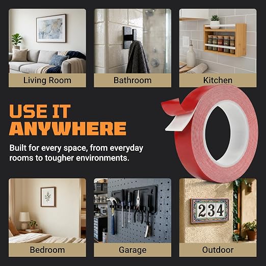 TOOLTROOPERS Wall-Safe Double-Sided Mounting Tape - Heavy-Duty 2-Sided Adhesive Tape - Damage-Free Removal, No Residue - Easy-Peel Liner for Home, Office, DIY, Posters & Signs – 16.4 ft Roll (White)