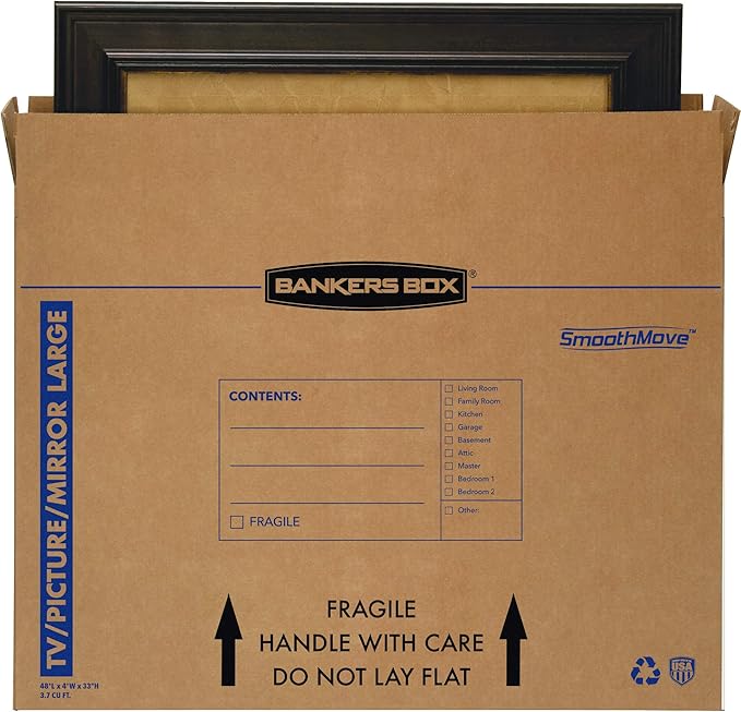 Bankers Box Large, Up to 55" TV/Picture/Mirror, Moving Box 4 Pack, 48-In x 4-In x 33-In (7711301)