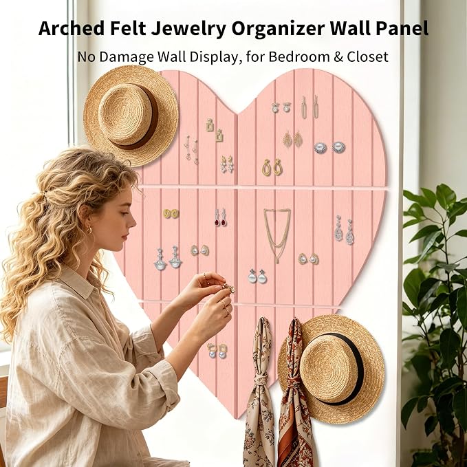 Heart Shaped Felt Bulletin Board 29"x29", 6 Tiles Wall Decor, Pink | Photo Display Memo Board for Office Home, Felt Pin Board with Adhesive Tiles and Pins for Notes, Photos and Artwork
