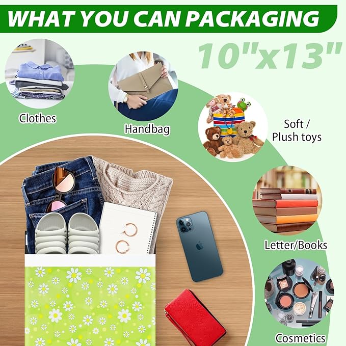 Oududianzi Poly Mailers 10x13, 100PCS Waterproof Shipping Bags, Shipping Envelopes, Mailing Poly Bags, Self-Seal Polymailer Packaging Bags for Small Business (Daisy)
