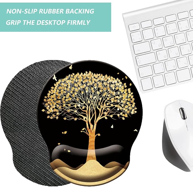 Mouse Pad with Wrist Support, Ergonomic Mouse Pad with Memory Foam Wrist Rest Cushion, Non-Slip Rubber Base Gaming Mice Pad for Home Office Computer Laptop, Tree