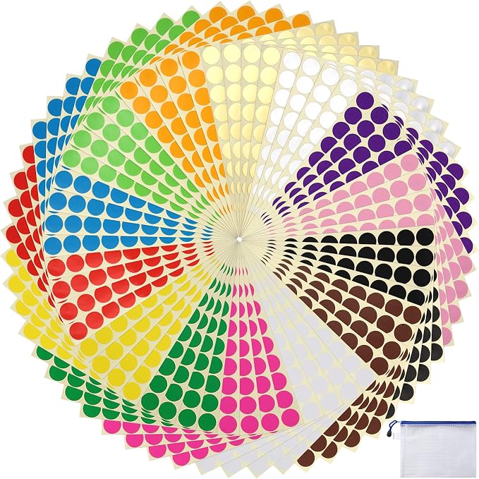 JANYUN 3920 Pcs 3/4" Color Dot Stickers,Colored Coding Labels Circle Dots 14 Assorted Colors 0.75 Inch Colored Round Labels Stickers Dot with Zipper File Pocket for Office Classroom Student | 14 Assorted Colors 0.75 Inch Round Labels Stickers Dots with...