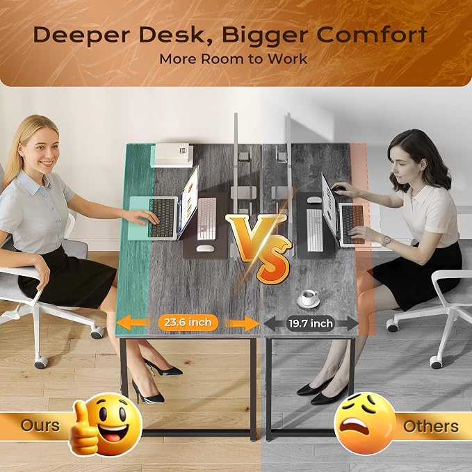 55 X 24 Inch Computer Desk with Deeper Desktop, Gaming Office Writing Work Desk for Home Office, Study, Bedroom, Work from Home, Metal Frame, Grey