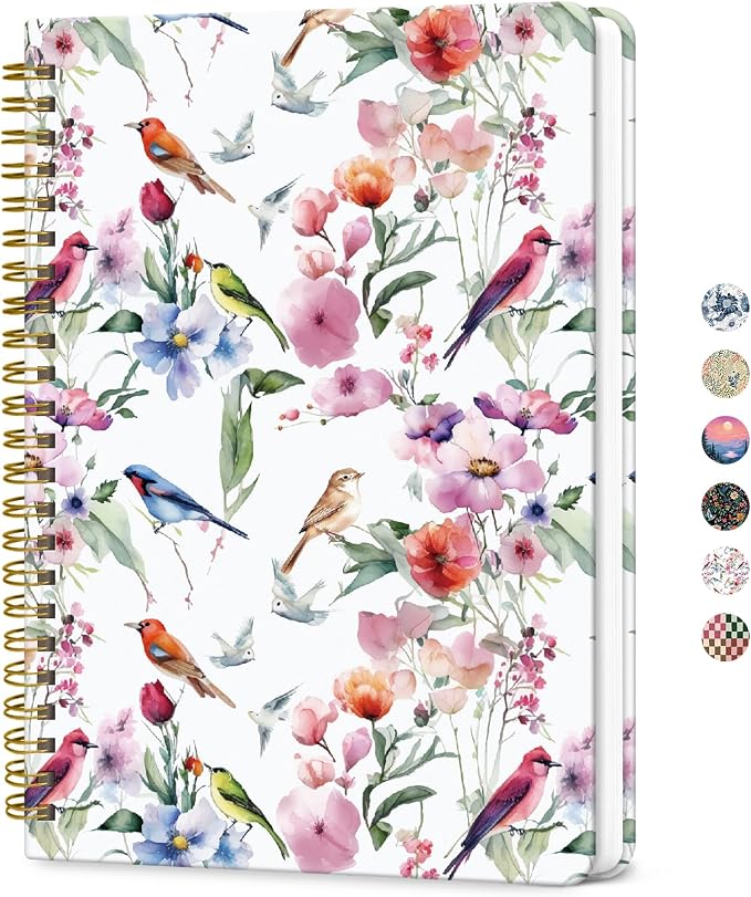 ZOTIA Lined Spiral Notebook for Work Hardcover Spiral Journal College Ruled | Songbird 6 Pack 5.7" x 7.9" Spiral Journals for Writing, Work Notebooks, Note taking and Office School Supplies, 140 Pages