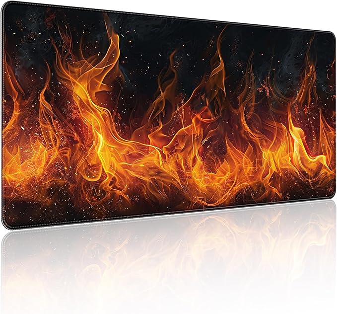 35.4 x 15.7 in, XXL Large Mouse Pad for Desk, Extended Keyboard Mouse Mat for Computer Office, Big Mousepad with Stitched Edges, Gaming Pc-Flame on Black