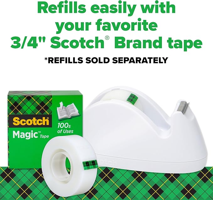 Scotch Dispenser with Magic Tape, 3/4 x 350 Inches, Non-Skid Base, 1-Pack, Colors Will Vary (C29)