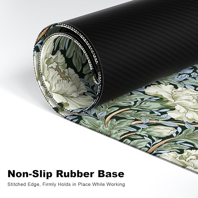 Desk Mat, Large Gaming Mouse Pad, 32" x 12", White Retro Floral | Waterproof Desk Pad, Non-Slip Rubber Base, Desktop Mat with Stitched Edges, Desk Accessories for Office, Work, Home