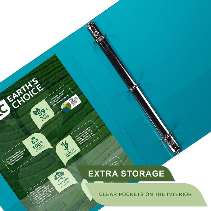Samsill Plant-Based 1.5 Inch Durable Round Ring, View Binder, Eco-Friendly, USDA Certified Biobased, Single, Aqua Blue